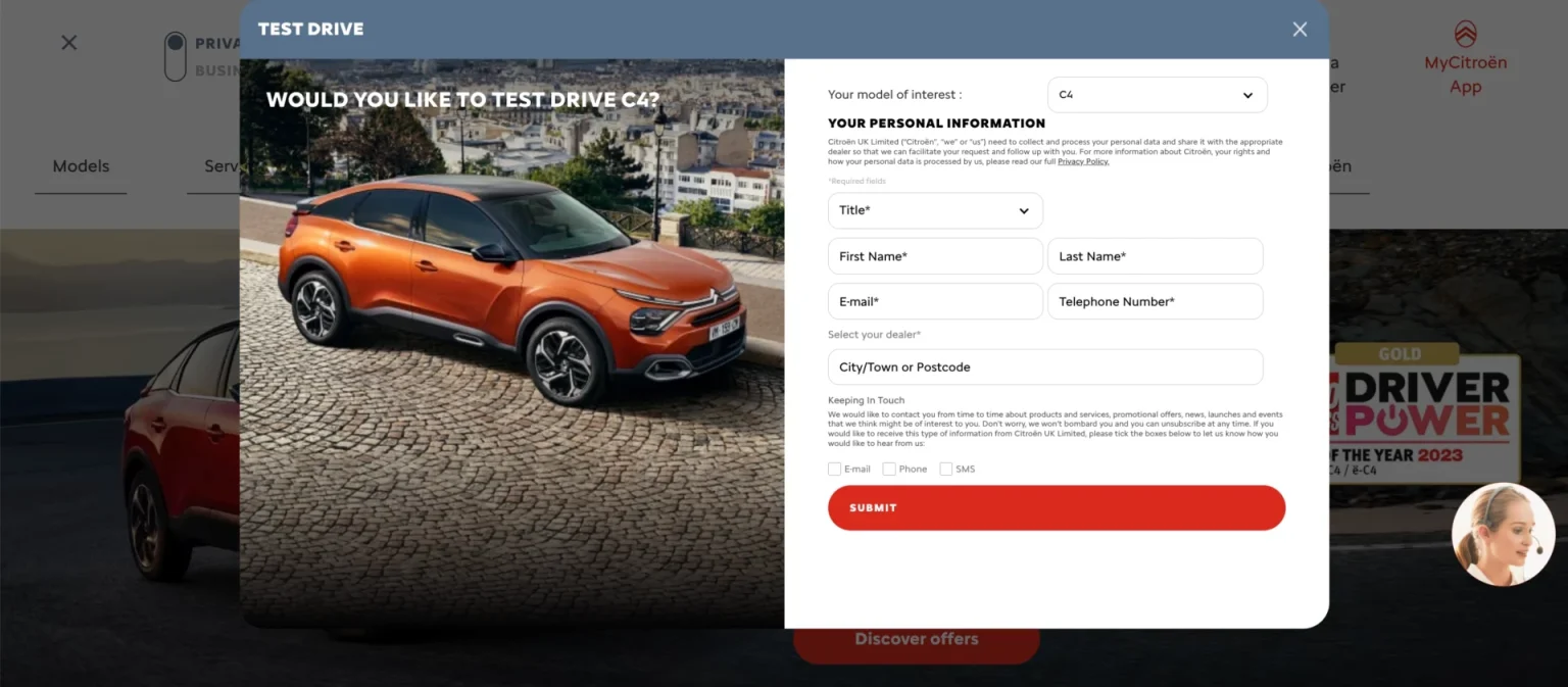 Citroen automotive landing page